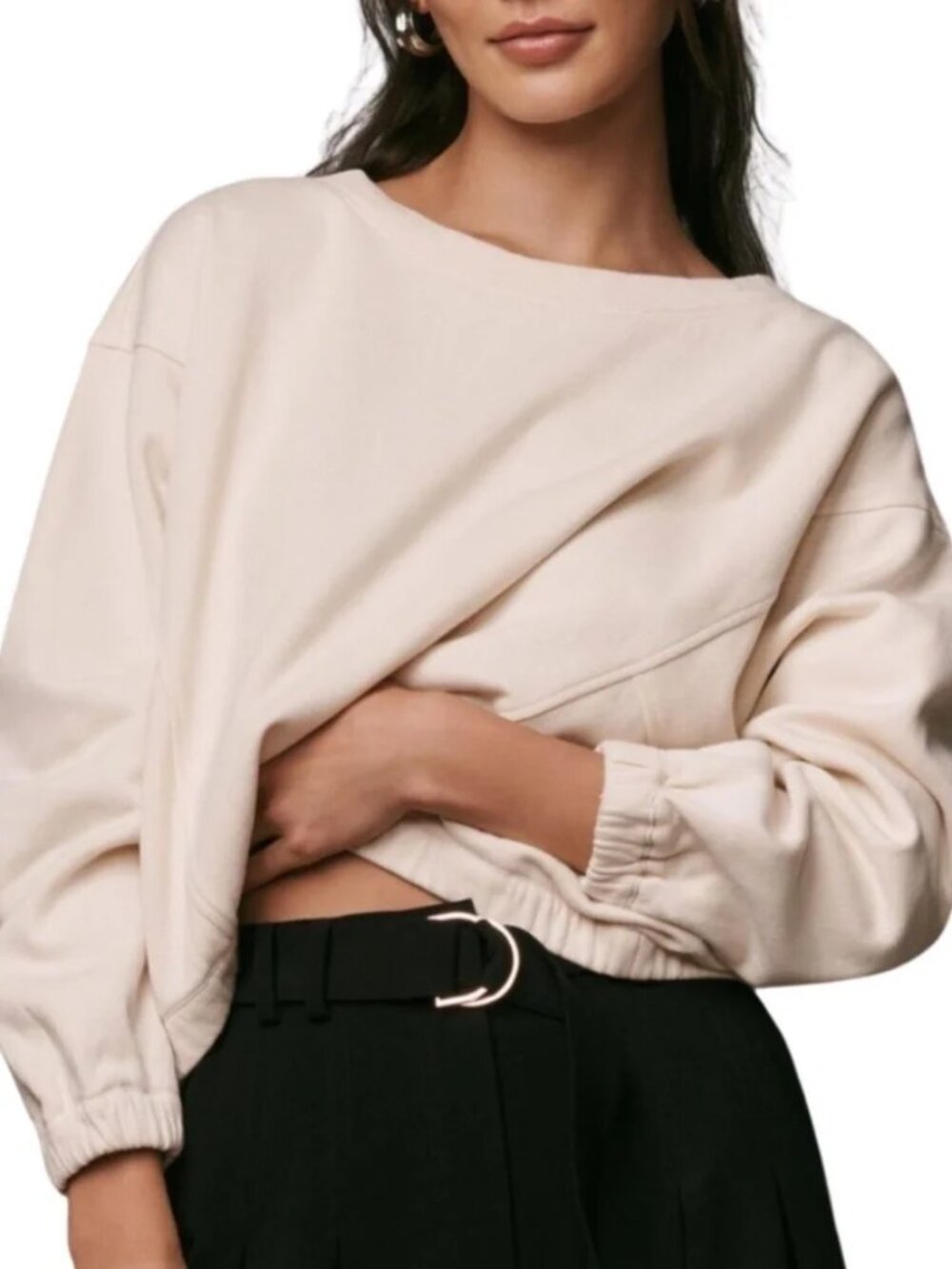 By Anthropologie Boxy Cropped Pullover Top Cream Oversized XL